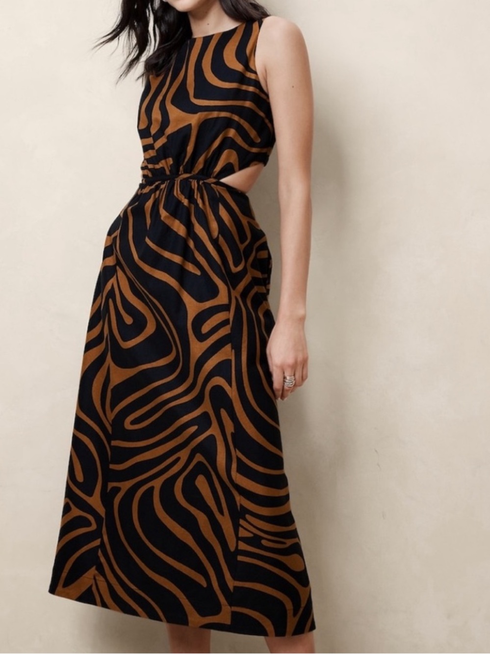 NWT Banana Republic- Sleeveless Black and Brown Zebra-Print Dress